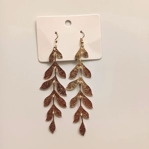 NEW Bijoux Bar Leaf Dangle Earrings, Gold Toned